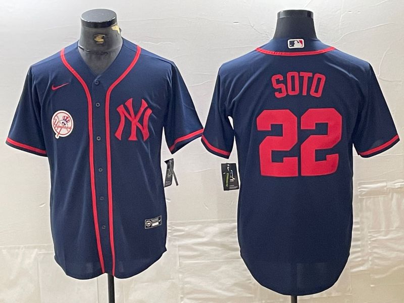Men New York Yankees 22 Soto Blue Third generation joint name Nike 2024 MLB Jersey style 3